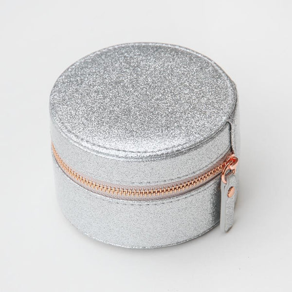 Round Silver Glitter On-The-Go Jewelry Box | Freshie & Zero